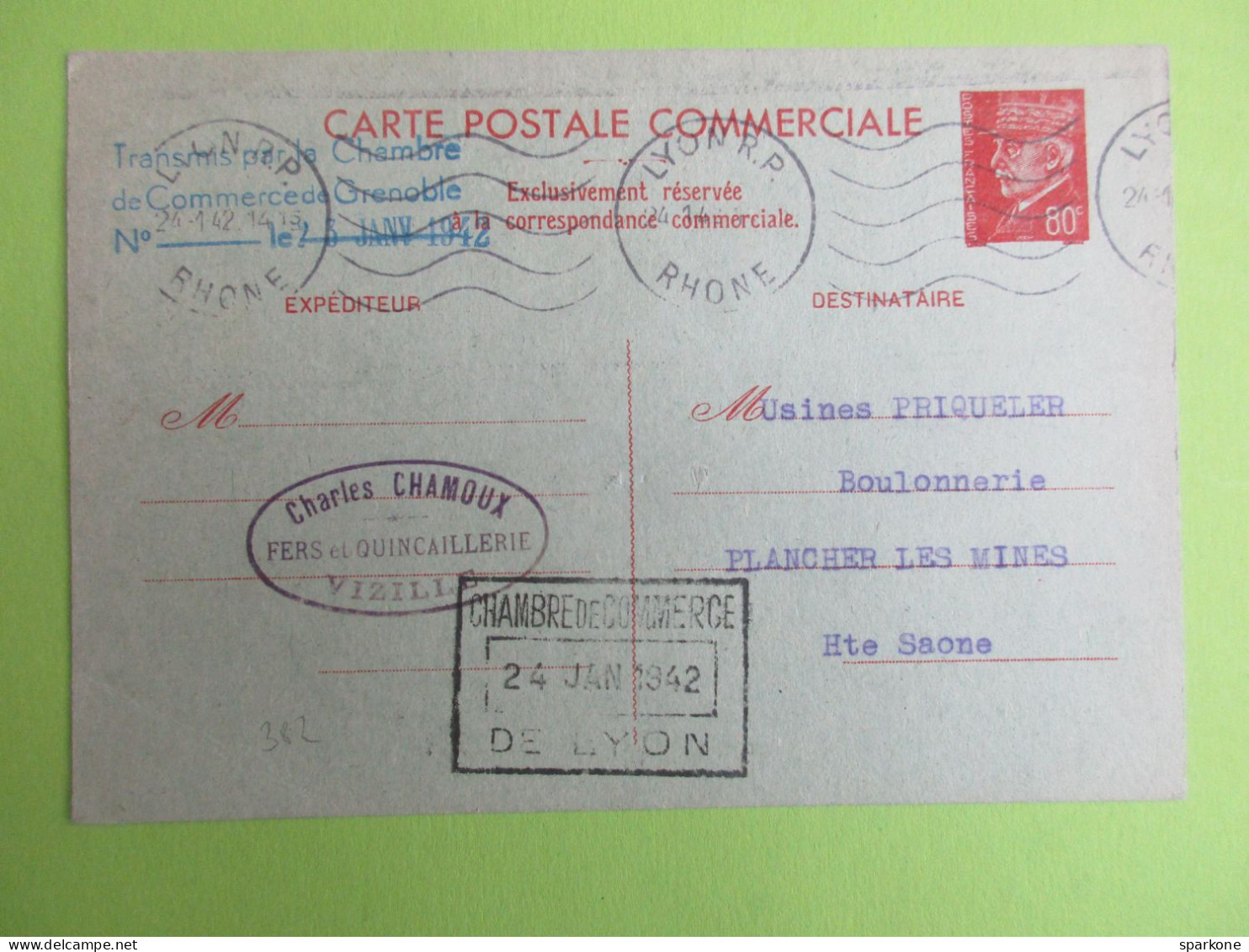 France - Entier Postal - Carte Postale Commerciale - Pétain 1942 - Cartes Postales Types Et TSC (avant 1995)