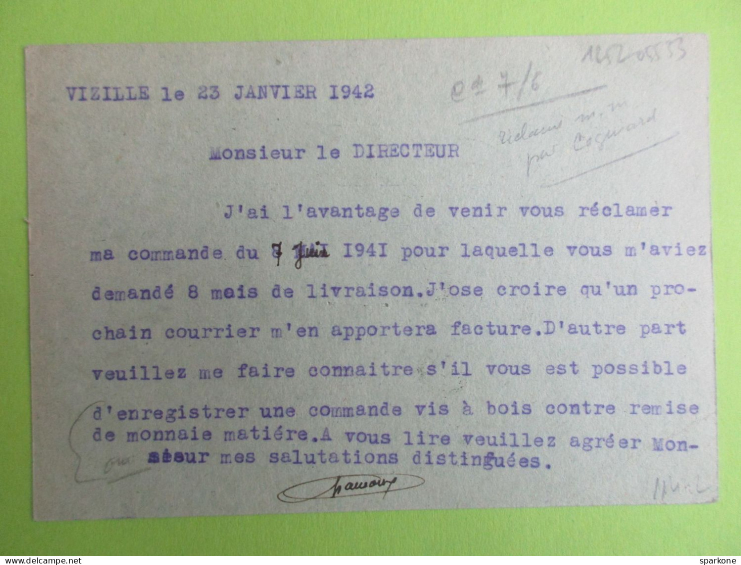 France - Entier Postal - Carte Postale Commerciale - Pétain 1942 - Standard- Und TSC-AK (vor 1995)