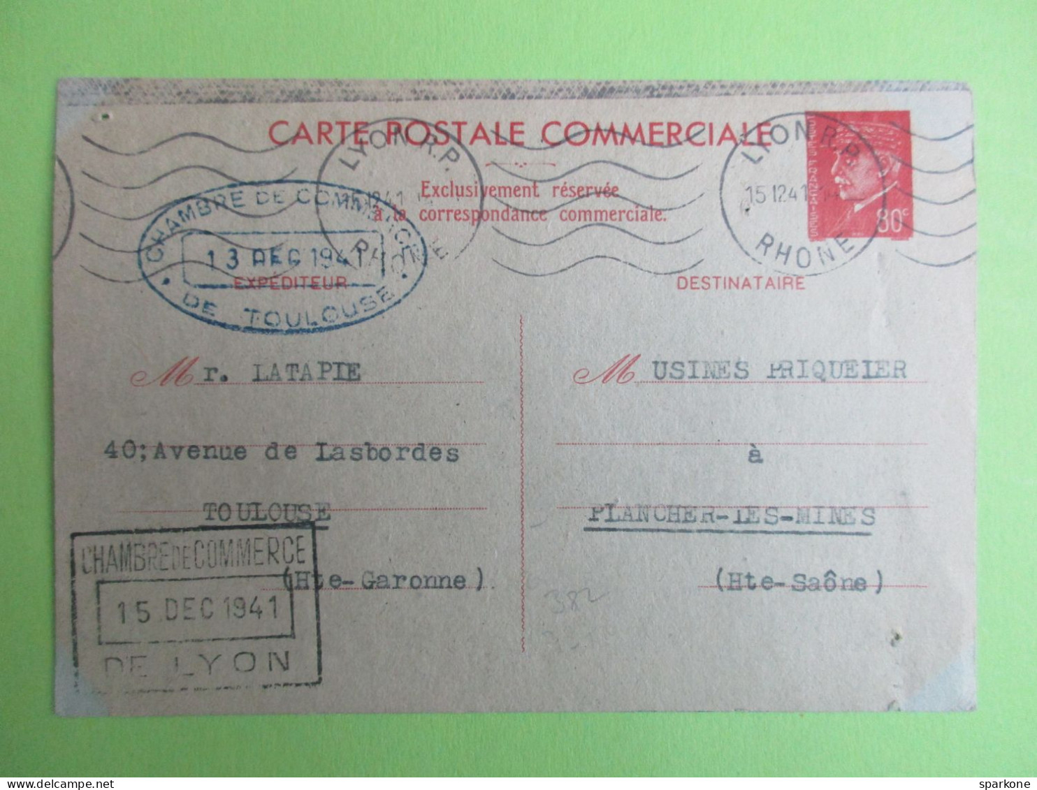 France - Entier Postal - Carte Postale Commerciale - Pétain 1941 - Cartes Postales Types Et TSC (avant 1995)