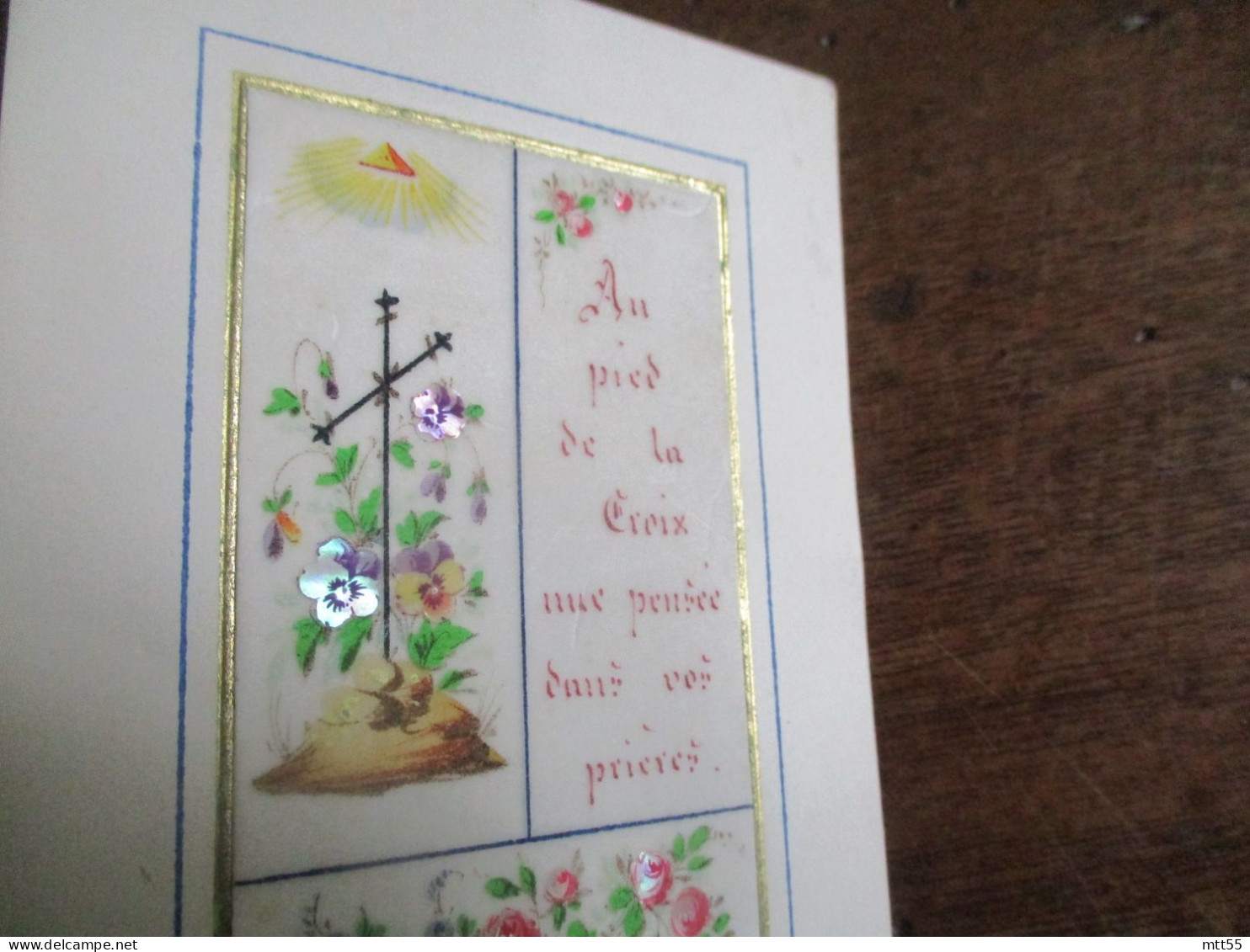 1878 IMAGE PIEUSE HOLLY CARD   REHAUSEE  AU PIED DE LA CROIX - Images Religieuses