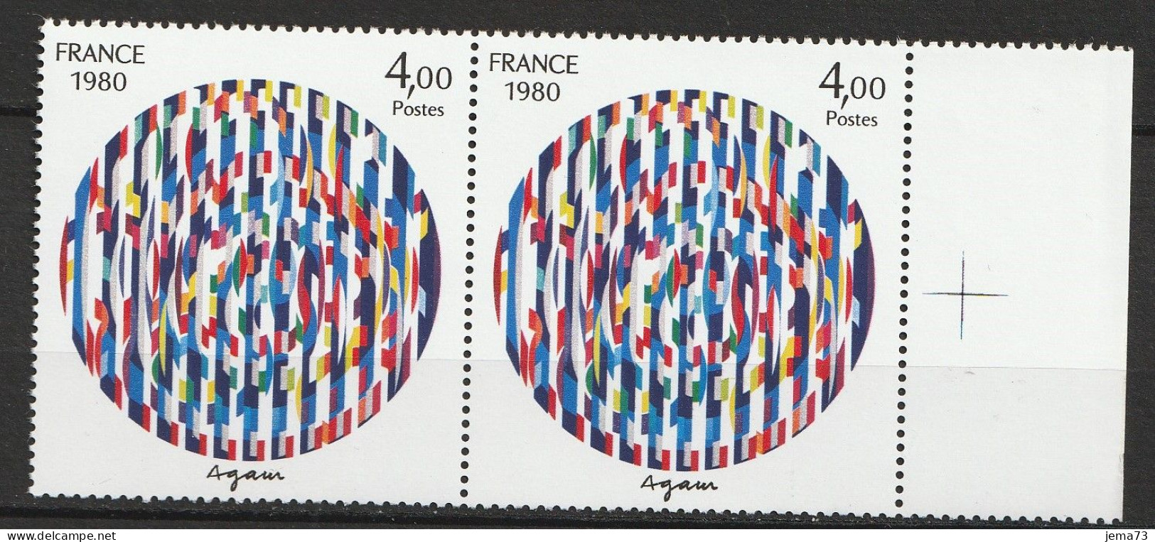 N° 2113 Création PhilatéliqueYaacov Agam: Belle Paire De 2 Timbres Neuf Impeccble, - Unused Stamps