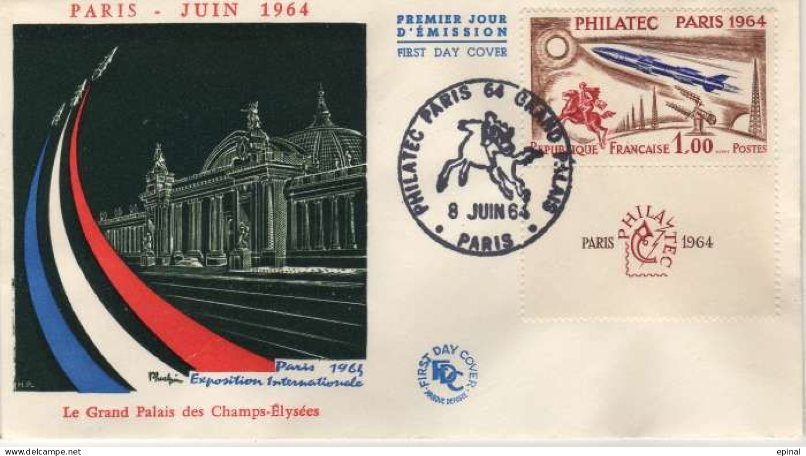 FRANCE : FDC 1422 - PHILATELEC Paris, 8/6/64 : Cachet Grand Format  Illustré "Grand Palais") - PRIX : 1/3 De La Cote - - 1960-1969