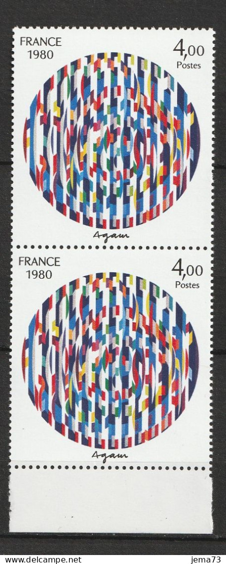 N° 2113 Création PhilatéliqueYaacov Agam: Belle Paire De 2 Timbres Neuf Impeccble, - Neufs