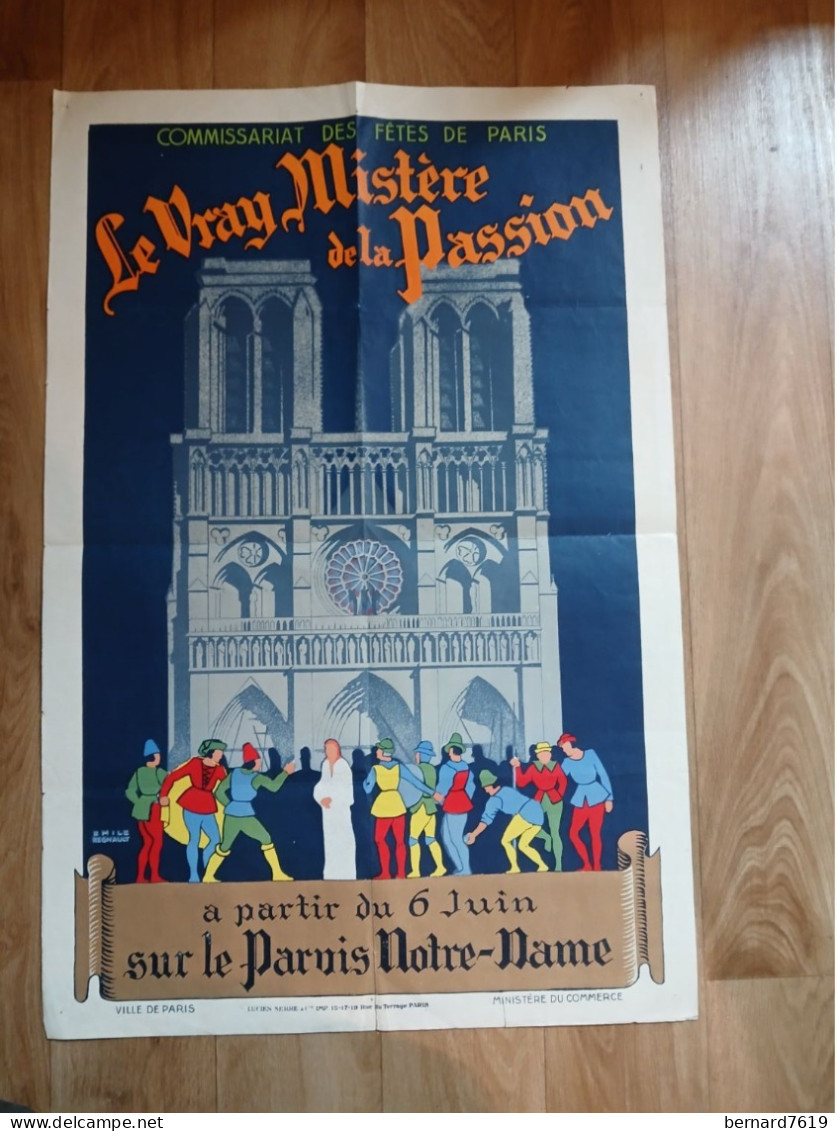 Affiche   75 - Le Vray Mystere De La Passion  Paris  Annee 1925 - 6 Juin  Sur Le Parvis De Notre Dame - Emile Regnault - Manifesti