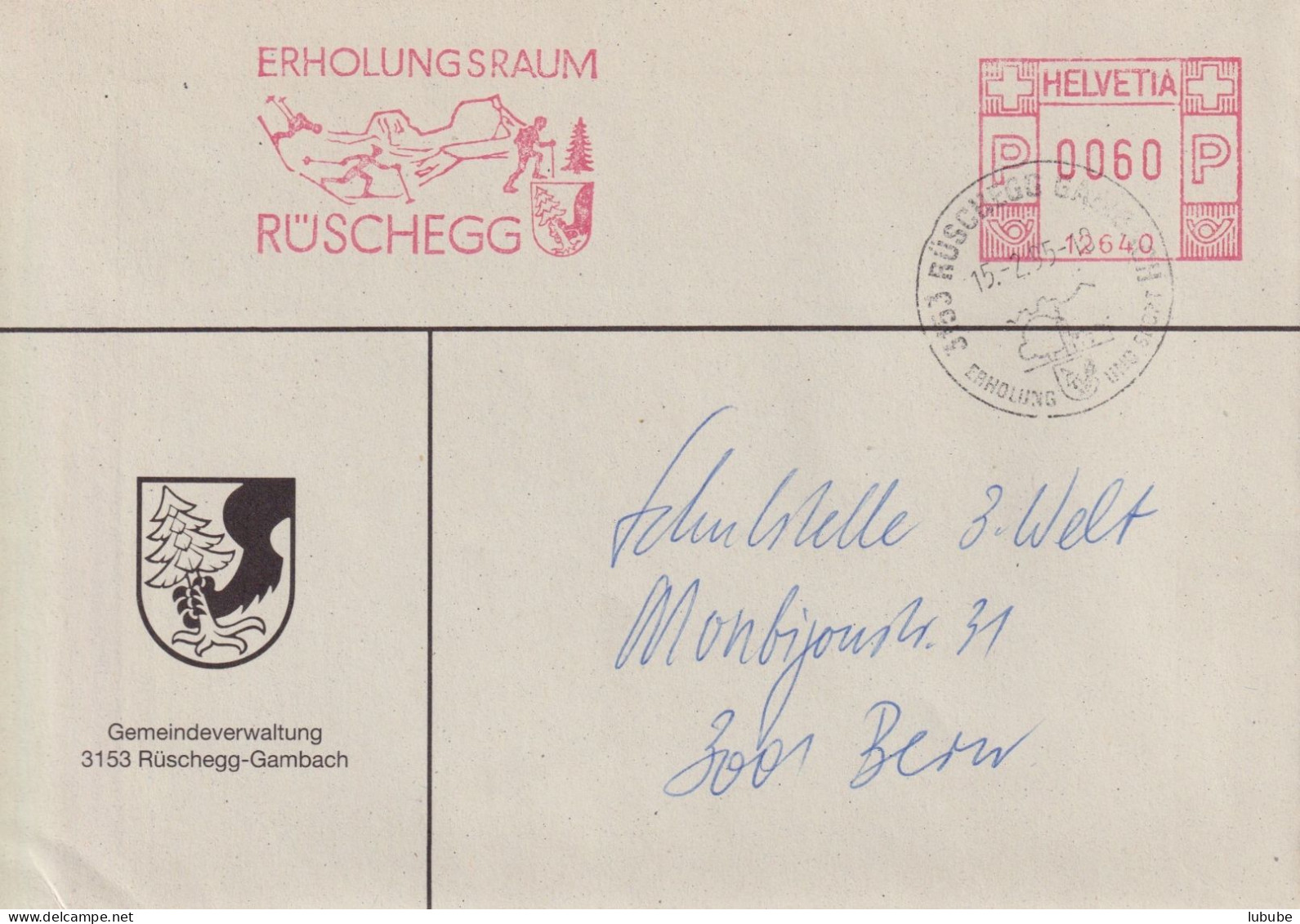 Motiv Brief  "Gemeindeverwaltung Rüschegg-Gambach"  (Erholungsraum Rüschegg)      1995 - Storia Postale