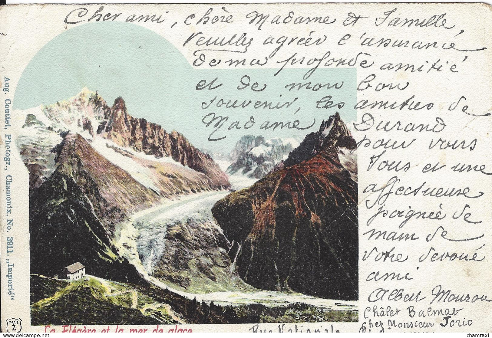 74 CHAMONIX MONT BLANC CHALET DE LA FLEGERE GLACIER MER DE GLACE CARTE COLORISEE Editeur COUTTET  Auguste N° 3911 - Chamonix-Mont-Blanc