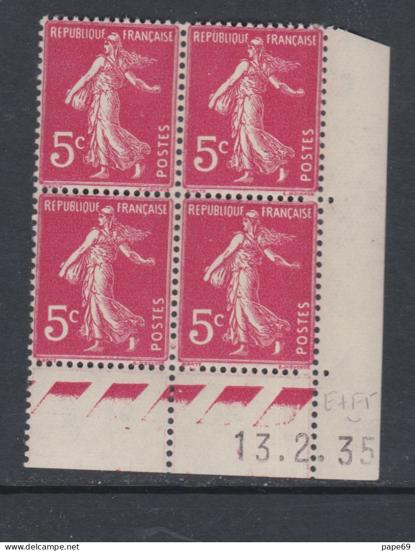 France N° 278B XX Type Semeuse : 5 C. Rose En Bloc De 4 Coin Daté Du 13 . 2 . 35 ; Ss Point  Blanc, Sans Charnière,TB - 1930-1939