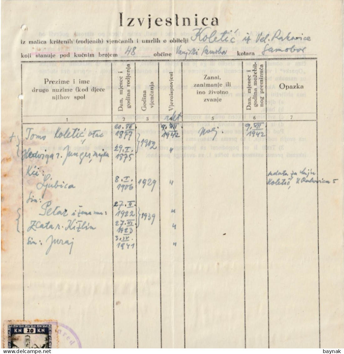 CROATIA  --  NDH  - NEZAVISNA DRZAVA HRVATSKA - TAX STAMP  -  VELIKA. RAKOVICA  --   BILJEG KATOLICKE CRKVE  - 10 KN - Documents Historiques