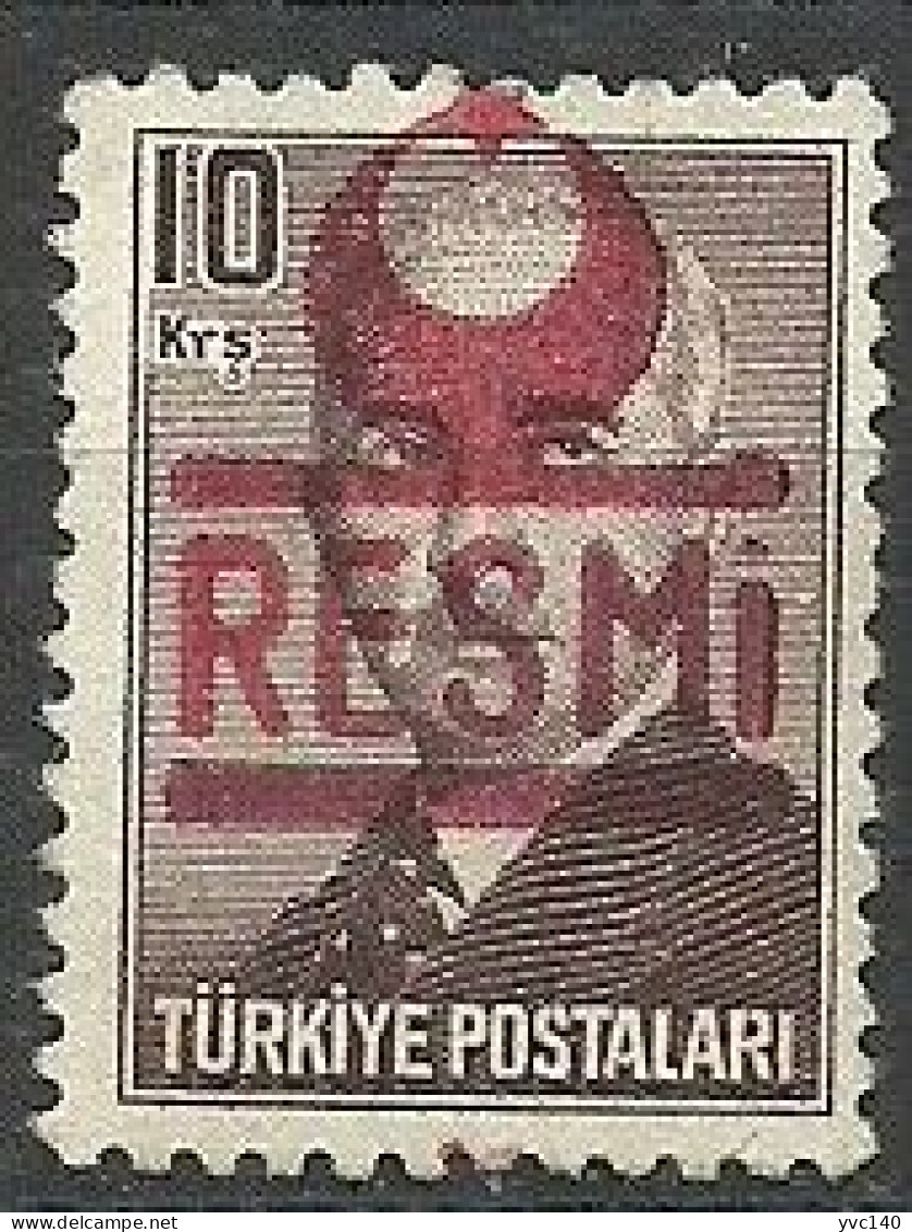 Turkey; 1953 Official Stamp 10 K. ERROR "Red Overprint Instead Of Purple-Brown Overprint" - Timbres De Service