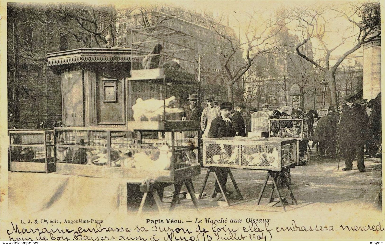 1844  PARIS  VECU  -  LE MARCHE AUX OISEAUX - Dos Non Séparé  Circulée En 1904 - Petits Métiers à Paris