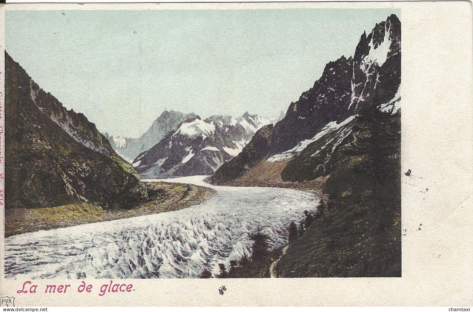 74 CHAMONIX MONT BLANC  GLACIER MER DE GLACE CARTE COLORISEE - Chamonix-Mont-Blanc