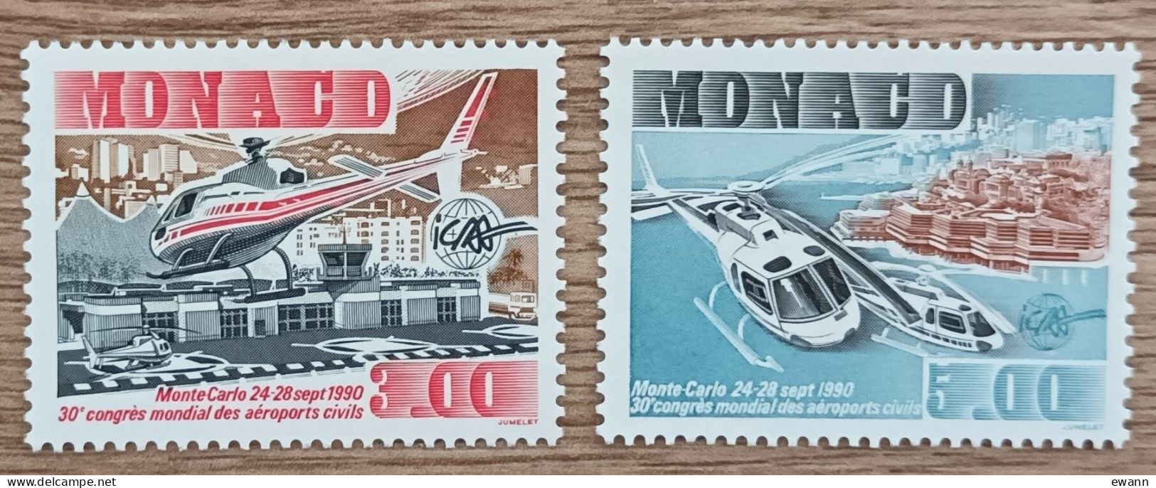 Monaco - YT N°1736, 1737 - Association Internationale Des Aéroports Civils - 1990 - Neuf - Neufs