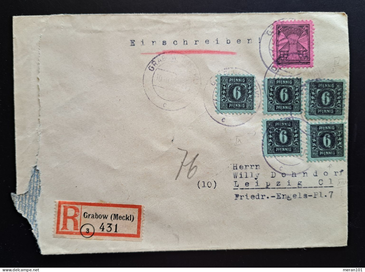 Mecklenburg-Vorpommern 1946, Reko-Brief Grabow Nach Leipzig MiF - Brieven En Documenten