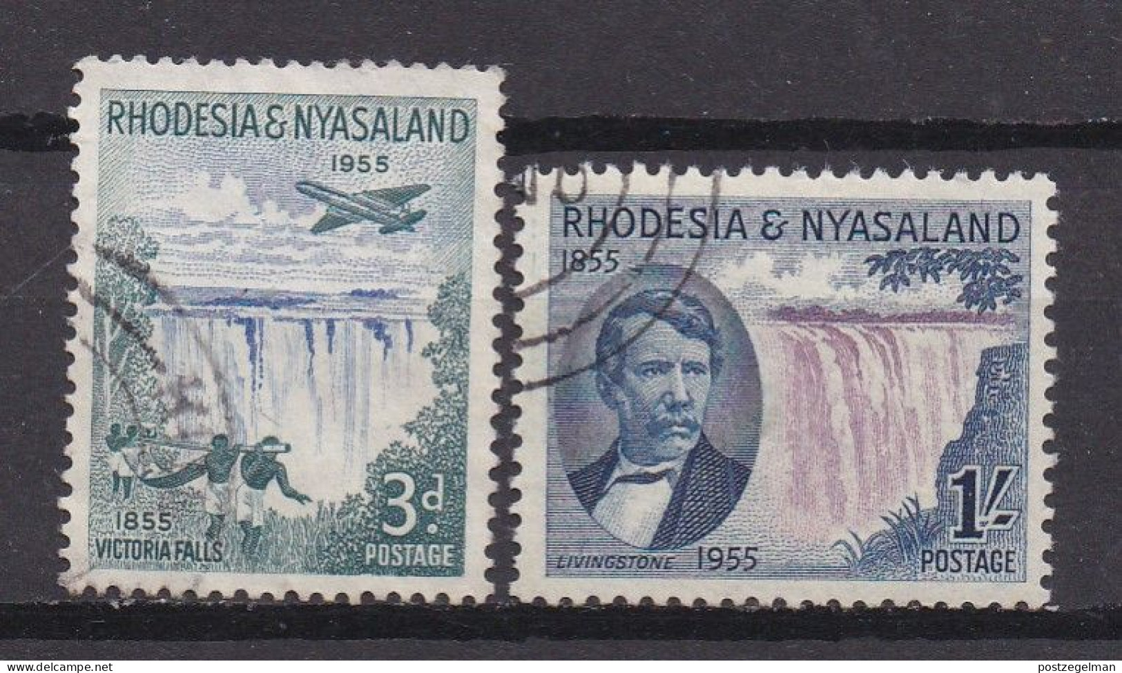 NYASSALAND, 1955, Cancelled Stamp(s), Victoria Falls Discovery, Mich 17-18, Scannr.u 504 - Rhodésie & Nyasaland (1954-1963)