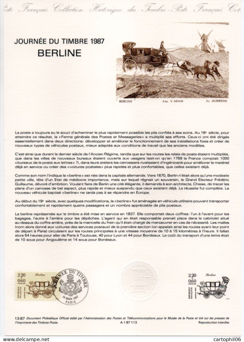 - Document Premier Jour JOURNÉE DU TIMBRE - BERLINE - PARIS 14.3.1987 - - Stamp's Day