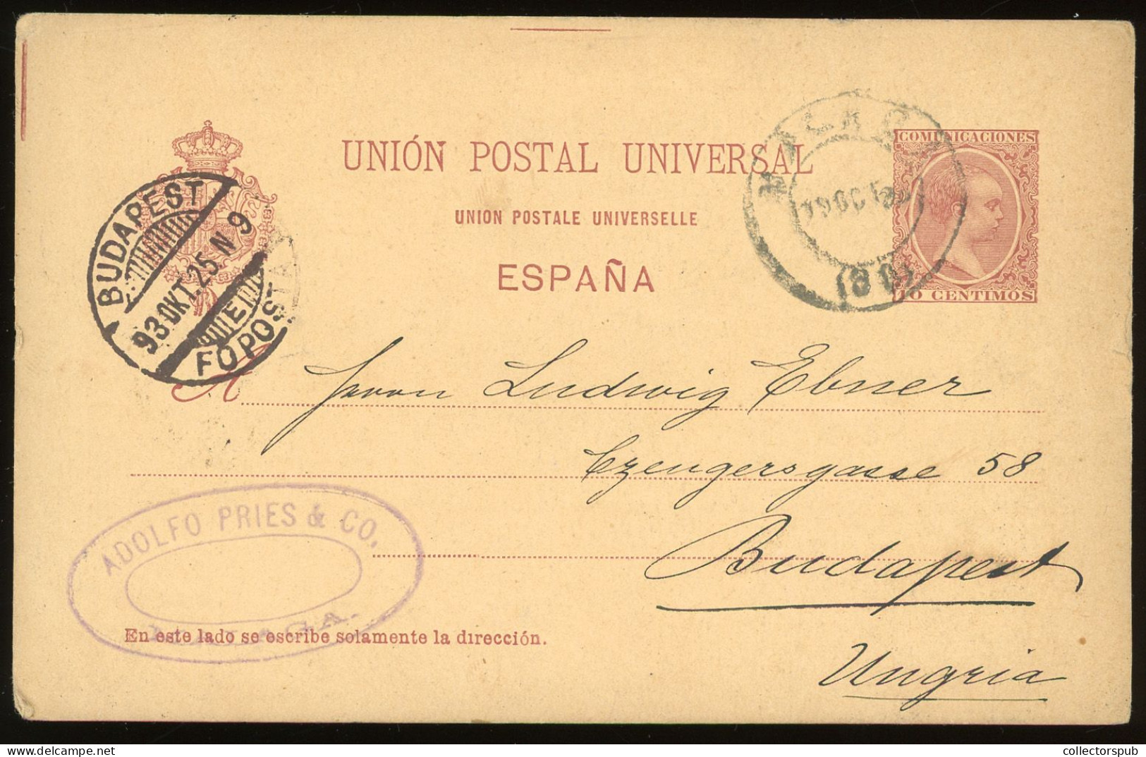 MALAGA  1893. PS Card To Hungary - 1850-1931