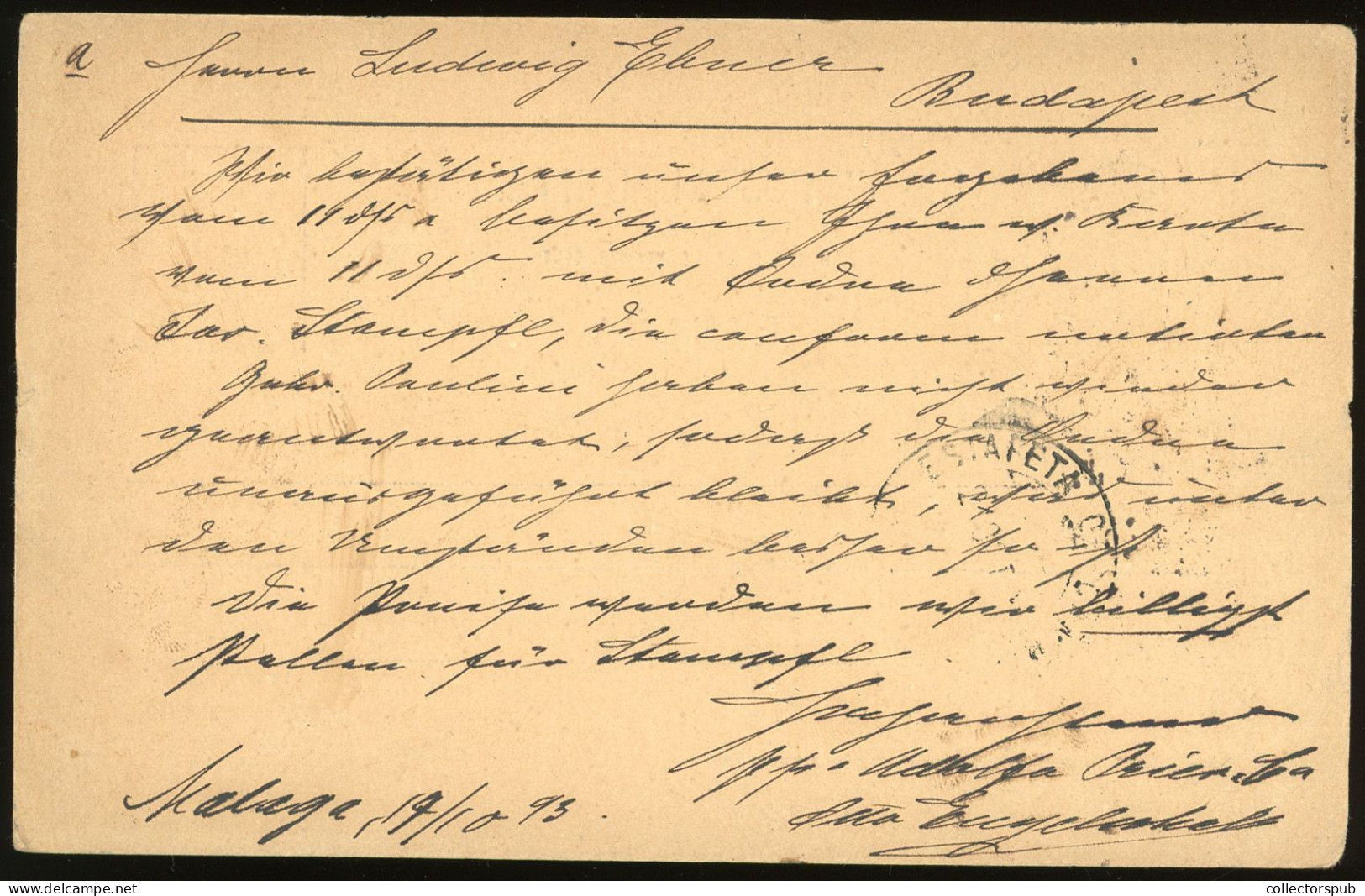 MALAGA  1893. PS Card To Hungary - 1850-1931