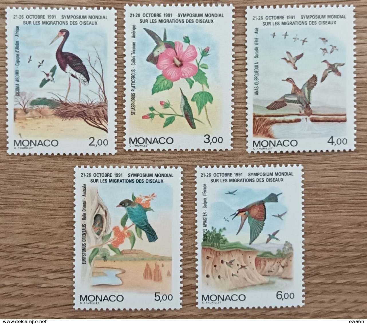 Monaco - YT N°1754 à 1758 - Symposium Mondial Sur La Migration Des Oiseaux - 1991 - Neuf - Ongebruikt