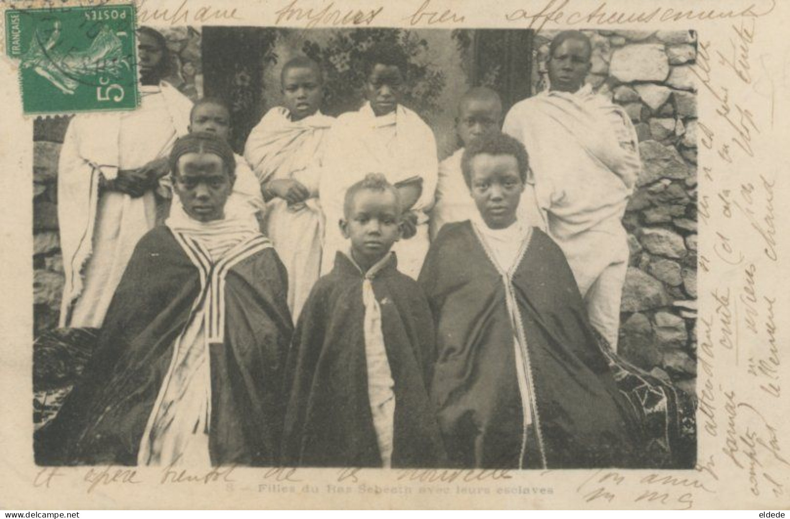 Young Girls , Daughters Of The Governor With Their Slaves . Fillettes Esclaves . Esclavage Slavery Abyssinia - África