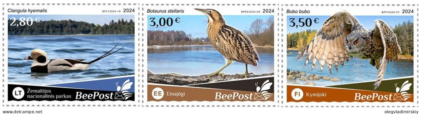 Estonia Finland Lithuania 2024 Water Flora And Fauna Birds National Parks Europa BeePost Set Of 3 Stamps MNH - Other & Unclassified