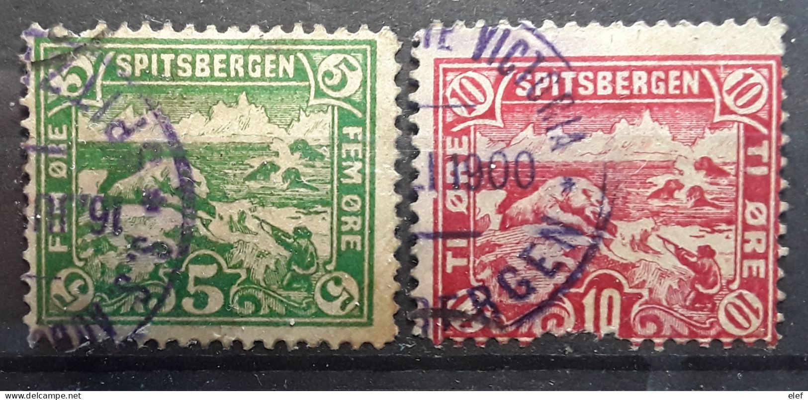 NORGE NORWAY NORVÈGE, !ocal Post  Spitzbergen Spitzberg, 5 Ore & 10 Ore Polar Bear Ours Polaire Eisbar , Obl BTB - Local Post Stamps