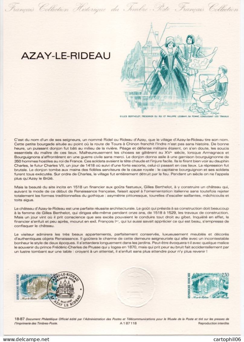 - Document Premier Jour AZAY-LE-RIDEAU 9.5.1987 - - Kastelen