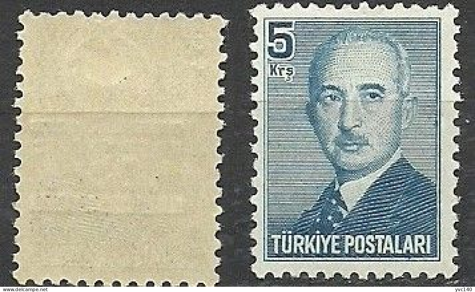 Turkey; 1953 Official Stamp 5 K. ERROR "Missing Overprint On The Front" - Sellos De Servicio