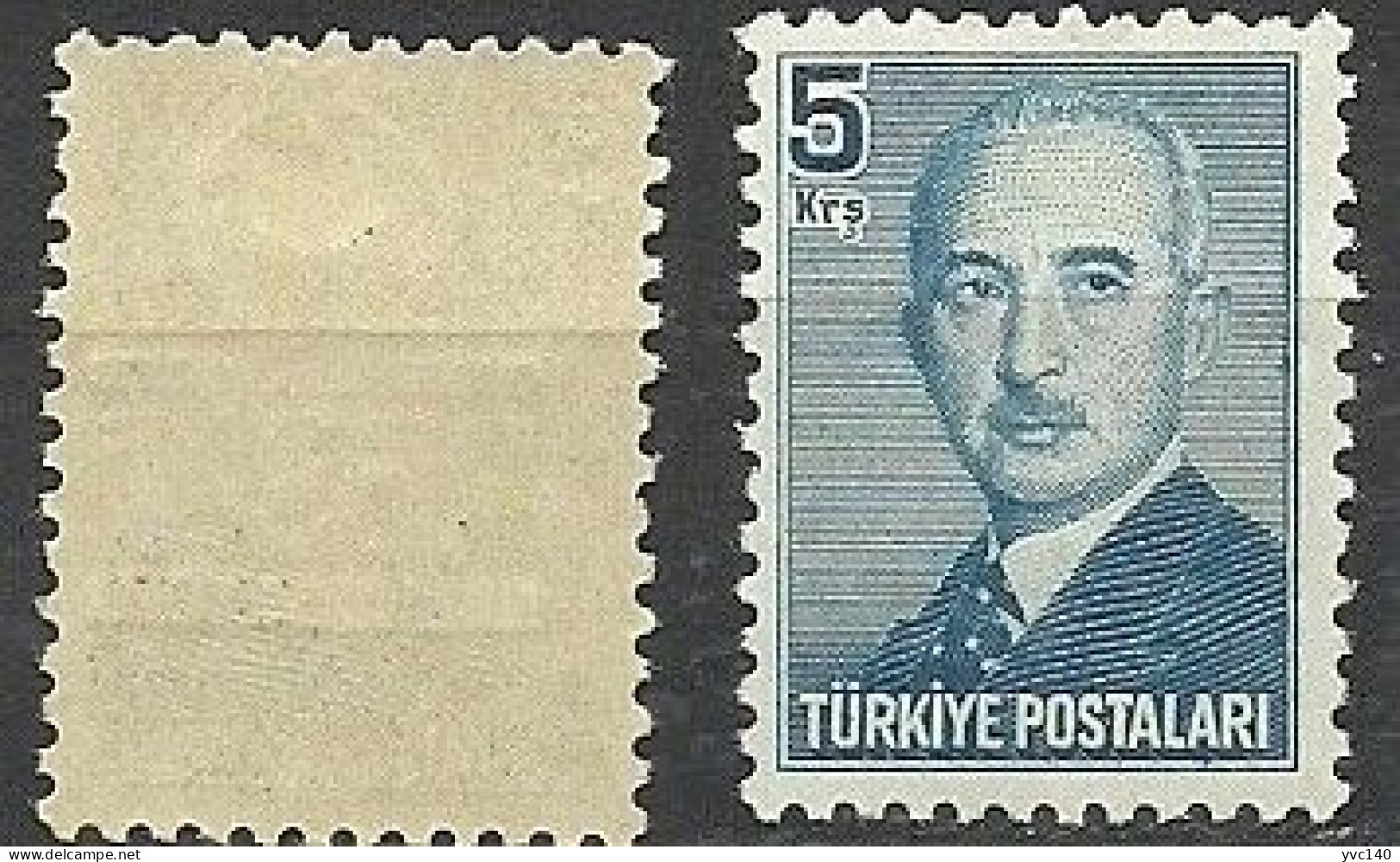 Turkey; 1953 Official Stamp 5 K. ERROR "Missing Overprint On The Front" - Dienstzegels