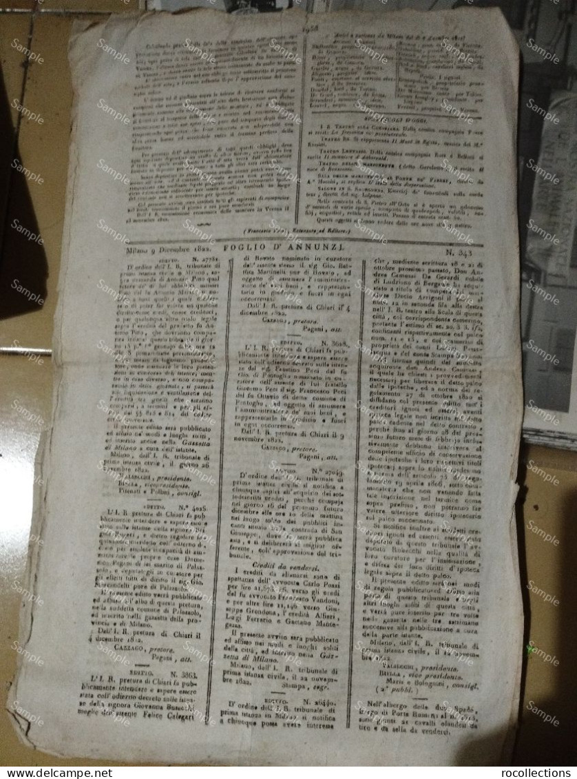 Newspaper GAZZETTA DI MILANO 1822. Prussia Germany Foreign Jewish Doctors Are Allowed To Practice Their Profession - Antes 1900