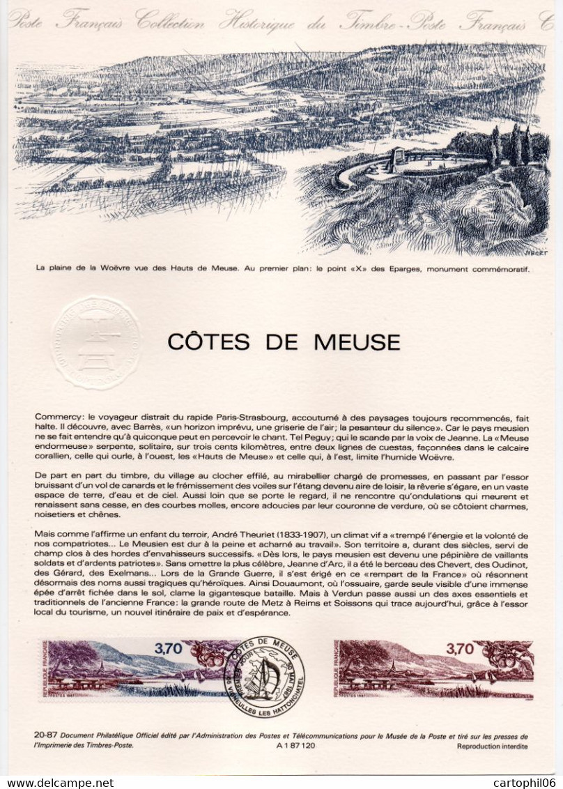 - Document Premier Jour LES CÔTES DE MEUSE - VIGNEULLES LES HATTONCHATEL 30.5.1987 - - Documents De La Poste