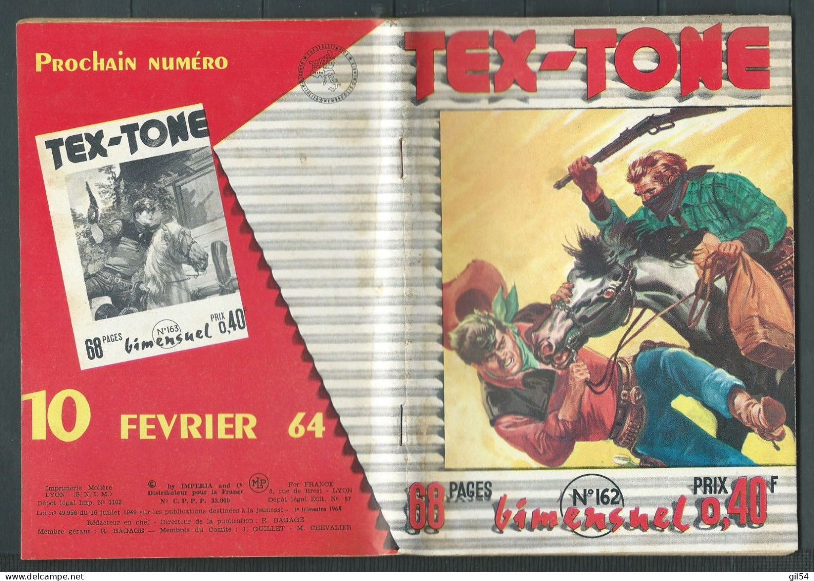 Tex-Tone  N° 162 - Bimensuel  "  Crin De Feu  " - D.L.  1er Trimestre 1964 - Tex0602 - Piccoli Formati