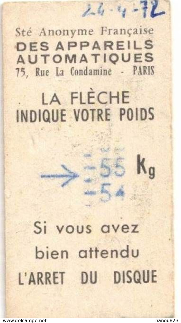 TICKET PUBLICITE DE PESAGE APPAREILS AUTOMATIQUES MUSEE AUTOMOBILE LE MANS LOURDES TRANSPORTS VOITURE DE DION BOUTON - Voitures