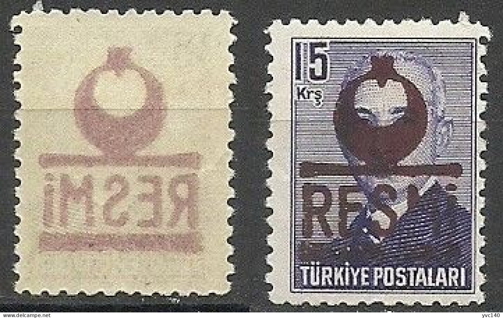 Turkey; 1953 Official Stamp 15 K. ERROR "Abklatsch Overprint" - Sellos De Servicio