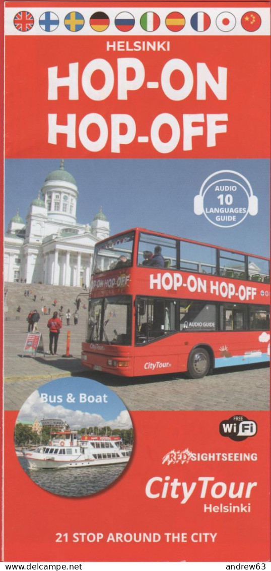 FINLANDIA - FINLAND - Helsinki - BUS Hop-On Hop-Off - Volantino Pieghevole Pubblicitario - Publicidad