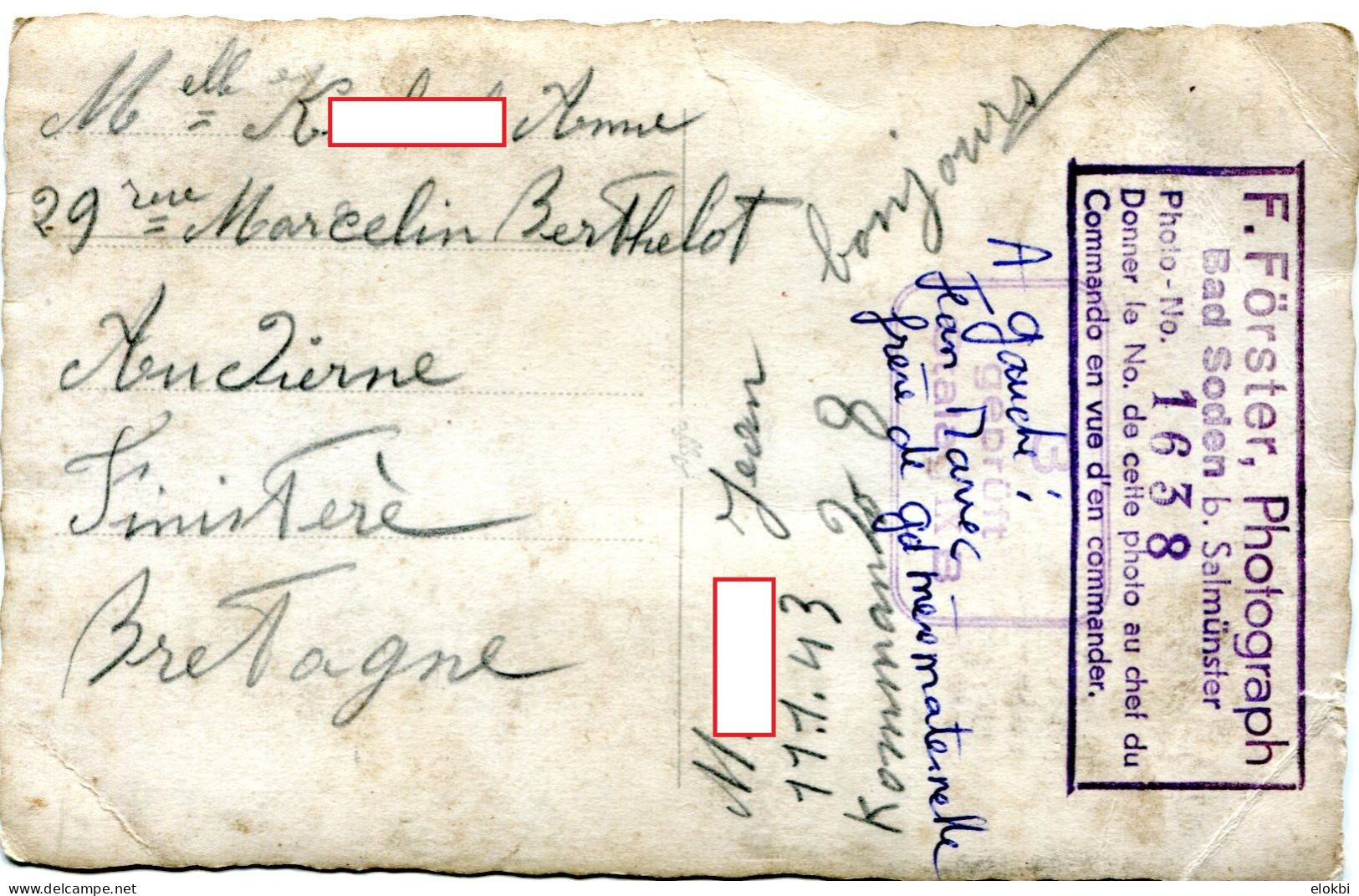 Photo/ Carte Postale Adressée  Par J. M., Prisonnier De Guerre Au Stalag IX B, à  K.A. Audierne  (Bretagne) - Oorlog, Militair