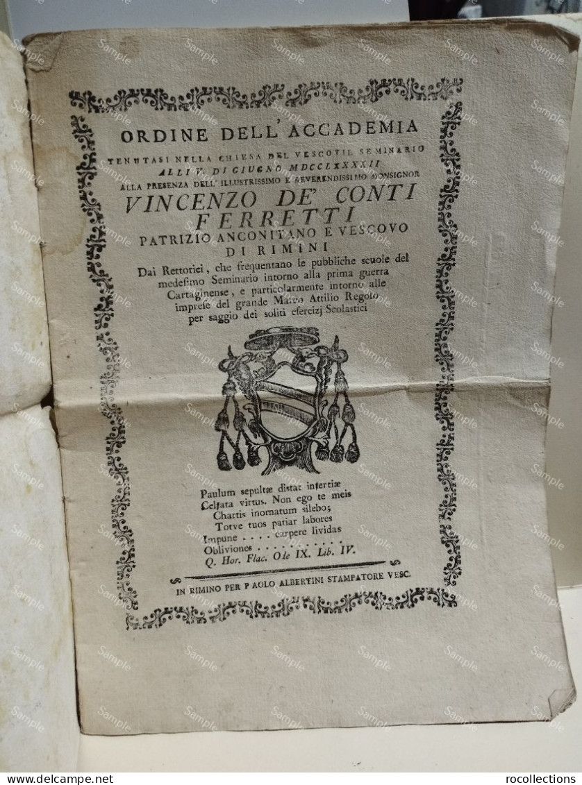 RIMINI 1792 Ordine Dell'Accademia. Seminario Intorno Alla Prima Guerra Cartaginese Marco Atillio Regolo - Otros & Sin Clasificación