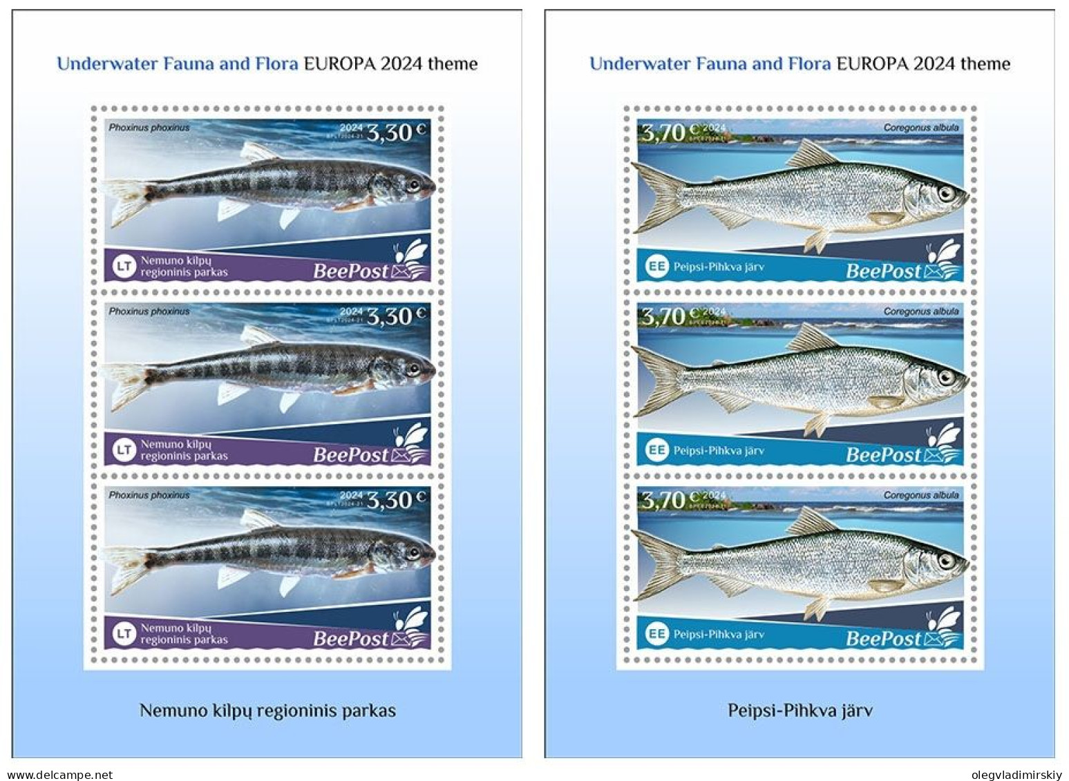 Estonia Lithuania 2024 Water Fauna Fishes National Parks Europa BeePost Set Of 2 Sheetlets MNH - Poissons