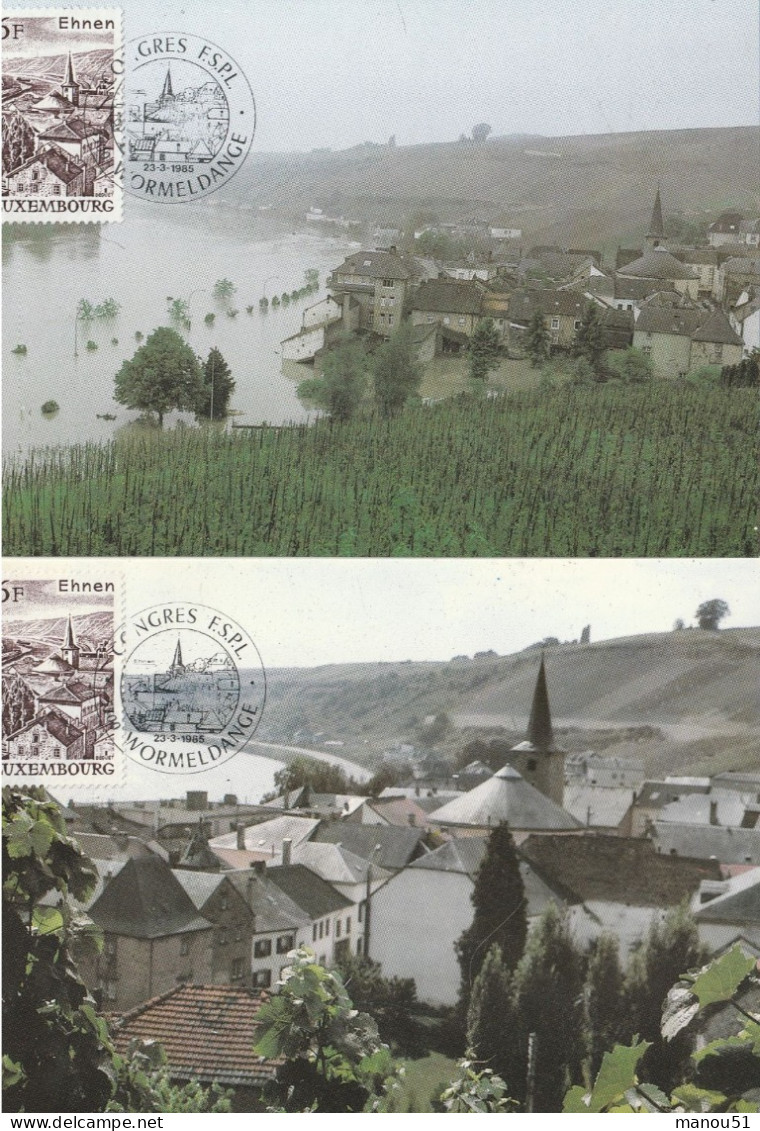 LUXEMBOURG - 2 Cartes Maximum : EHNEN ( La Moselle - Inondations ) Congrès FSPL De WORMELDANGE 23.03.1985 - Maximumkaarten