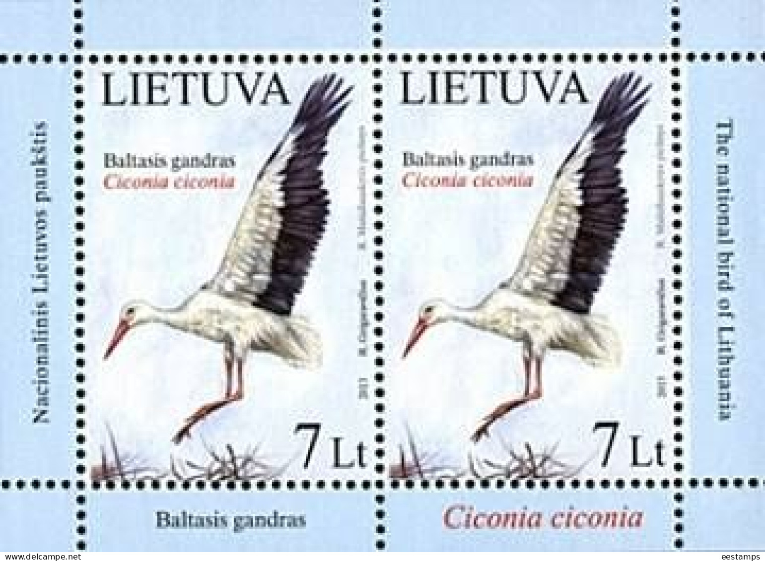 Lithuania 2013 . White Stork. M/S Of 2 .  Michel # 1130 KB - Lithuania