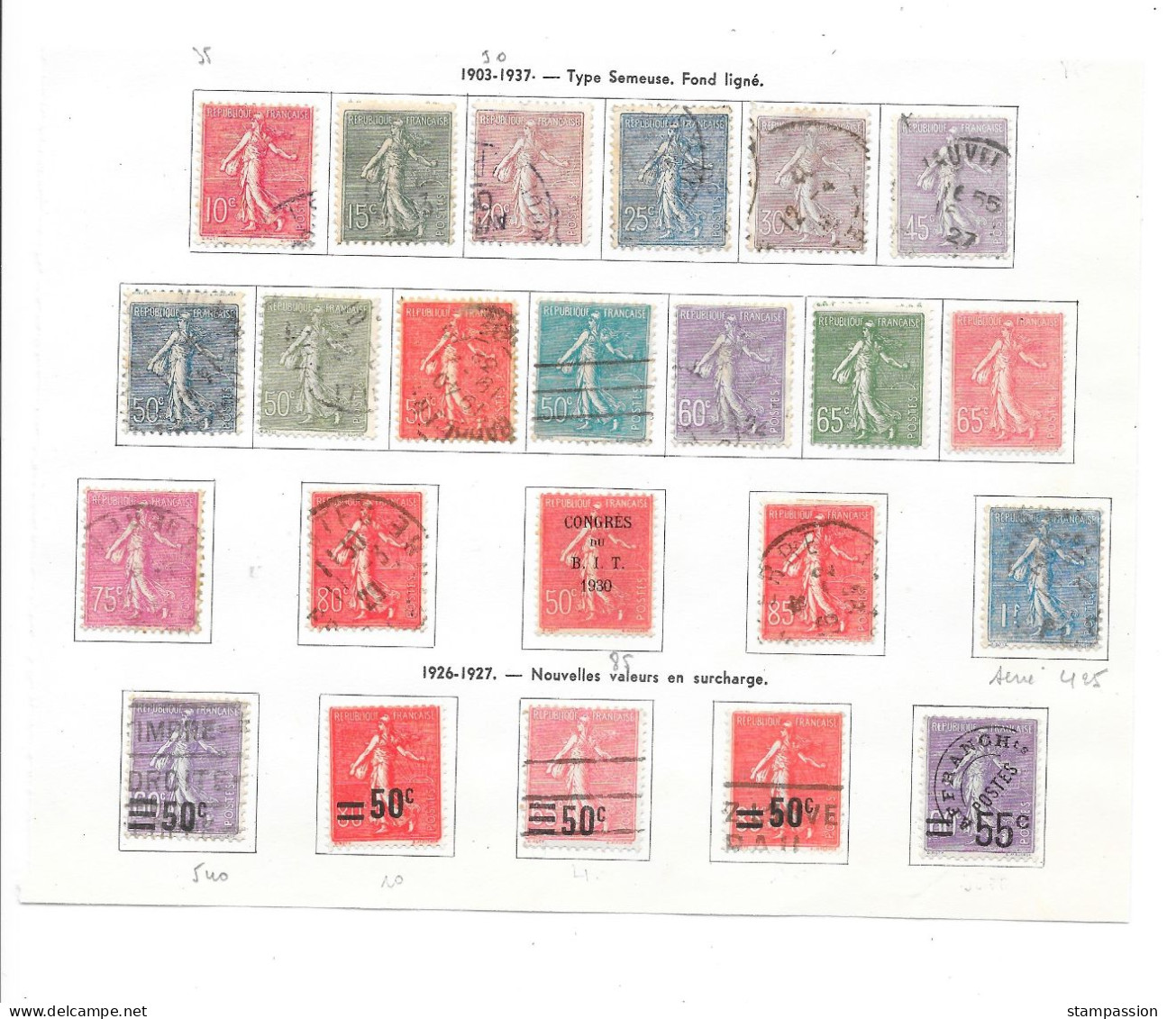 FRANCE 1900 Et + - Lot De Type Semeuse Oblitérés (voir Neufs *) 75 Valeurs Toutes Différentes (3 Scans) - 1906-38 Semeuse Con Cameo