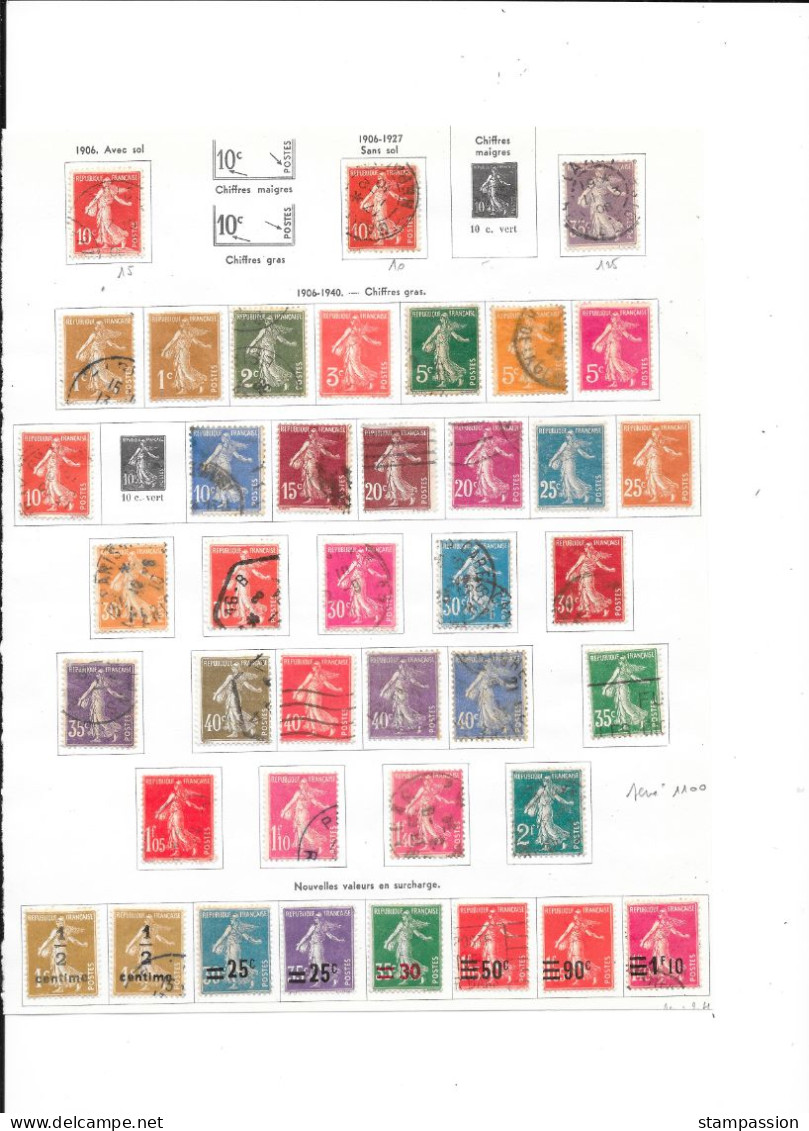 FRANCE 1900 Et + - Lot De Type Semeuse Oblitérés (voir Neufs *) 75 Valeurs Toutes Différentes (3 Scans) - 1906-38 Säerin, Untergrund Glatt