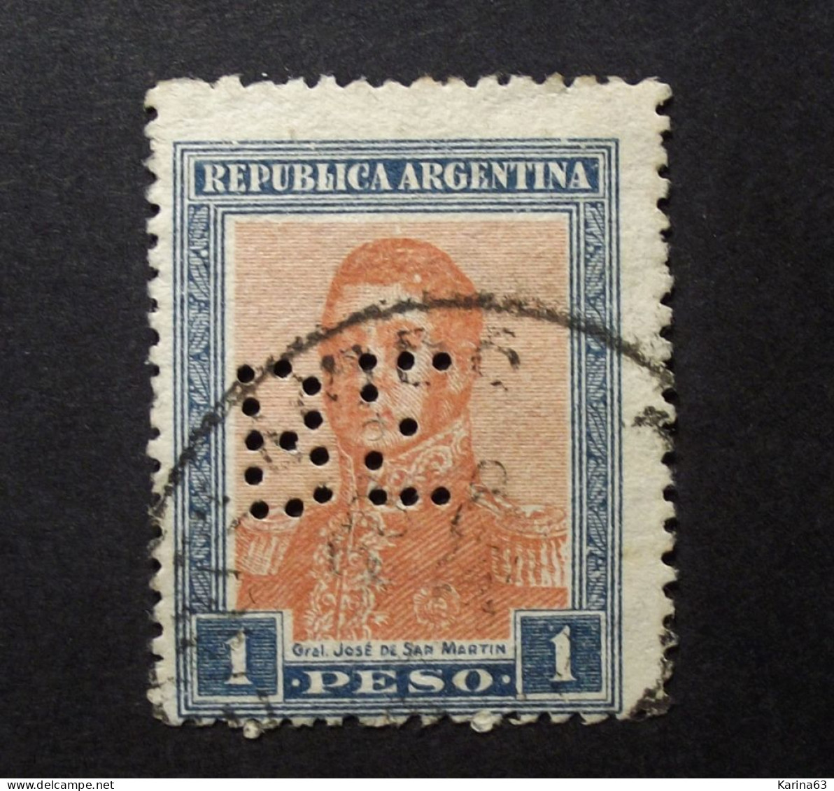 Argentinia  - Perfin - Perforé - Perforado - B E -  Banco Espagnol - José Francisco De San Martín - Cancelled - Gebraucht