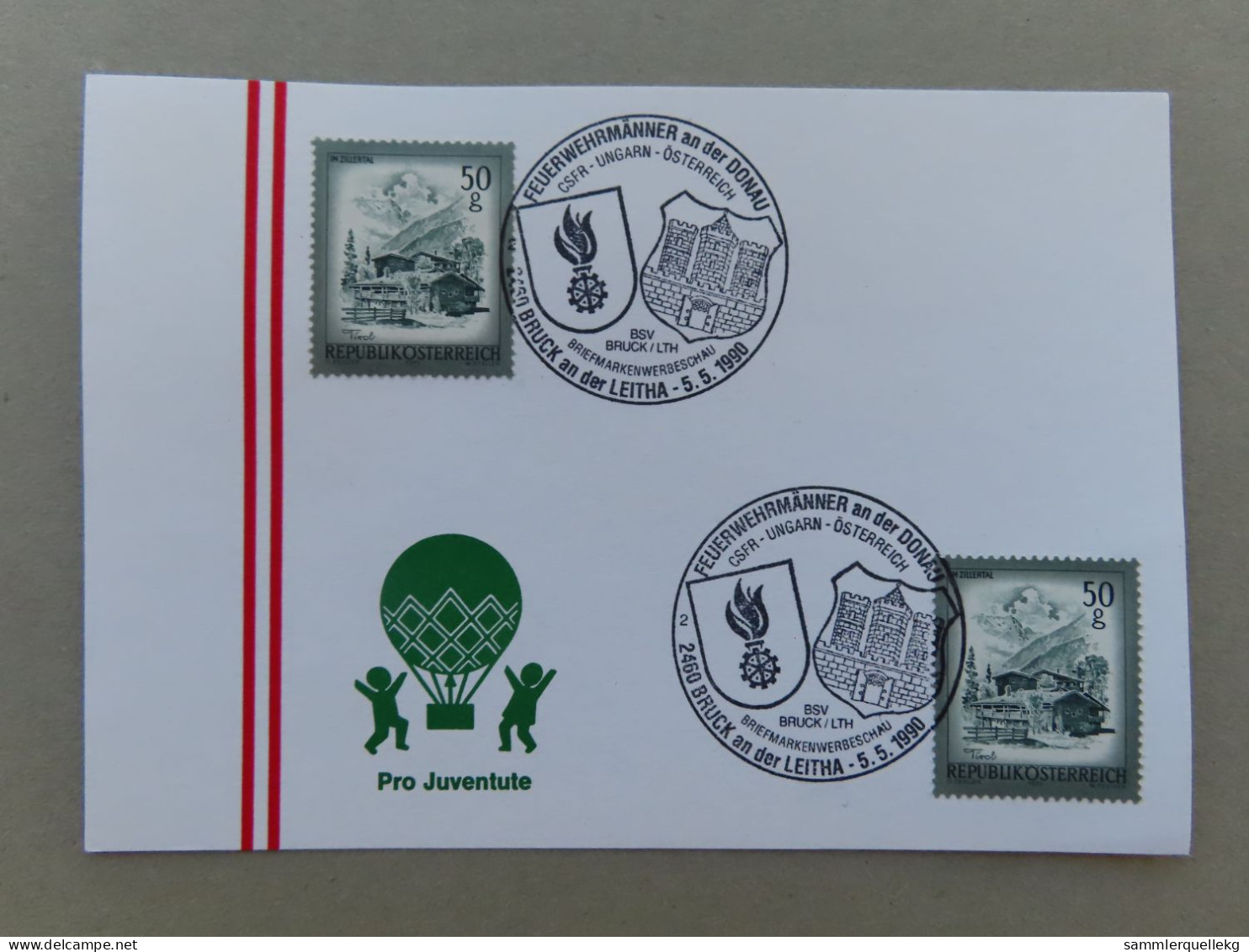 Österreich Pro Juventute - Mit Sonderstempel 5. 5. 1990 Bruck An Der Leitha, Feuerwehrmänner An Der Donau (Nr.1100) - Other & Unclassified