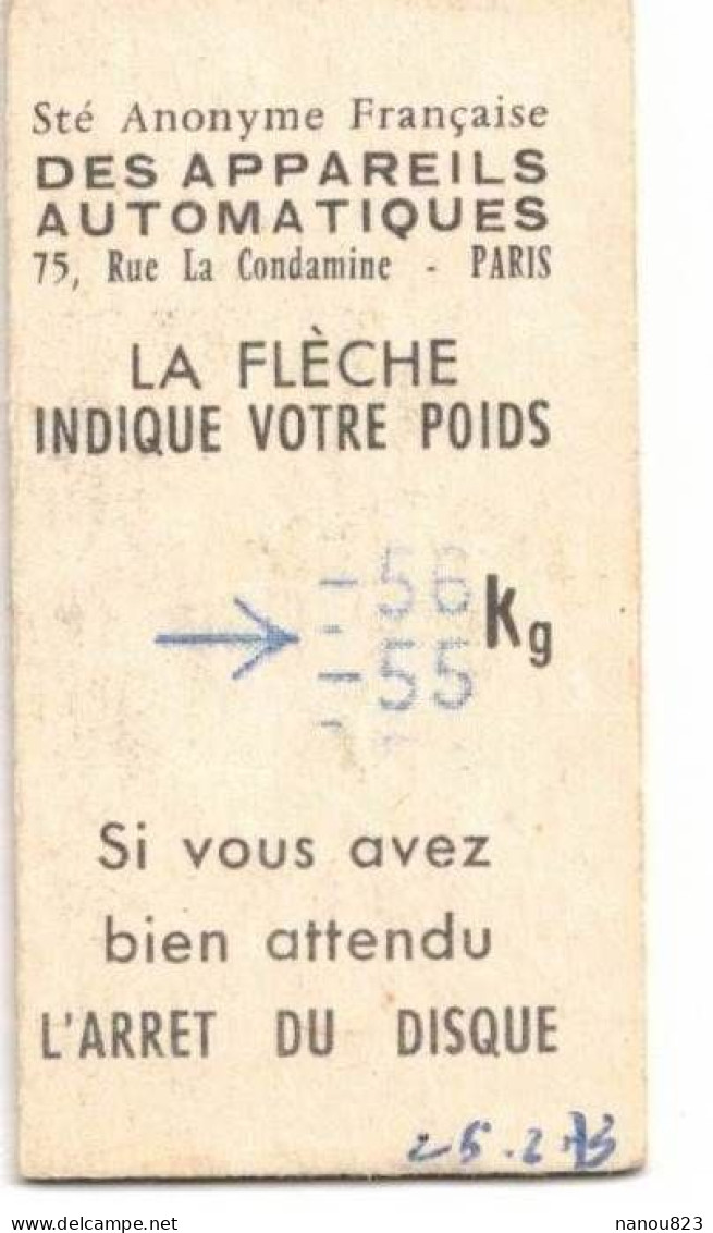 TICKET PUBLICITE DE PESAGE APPAREILS AUTOMATIQUES MUSEE AUTOMOBILE LE MANS LOURDES TRANSPORTS VOITURE TYPE ALPHI - Cars