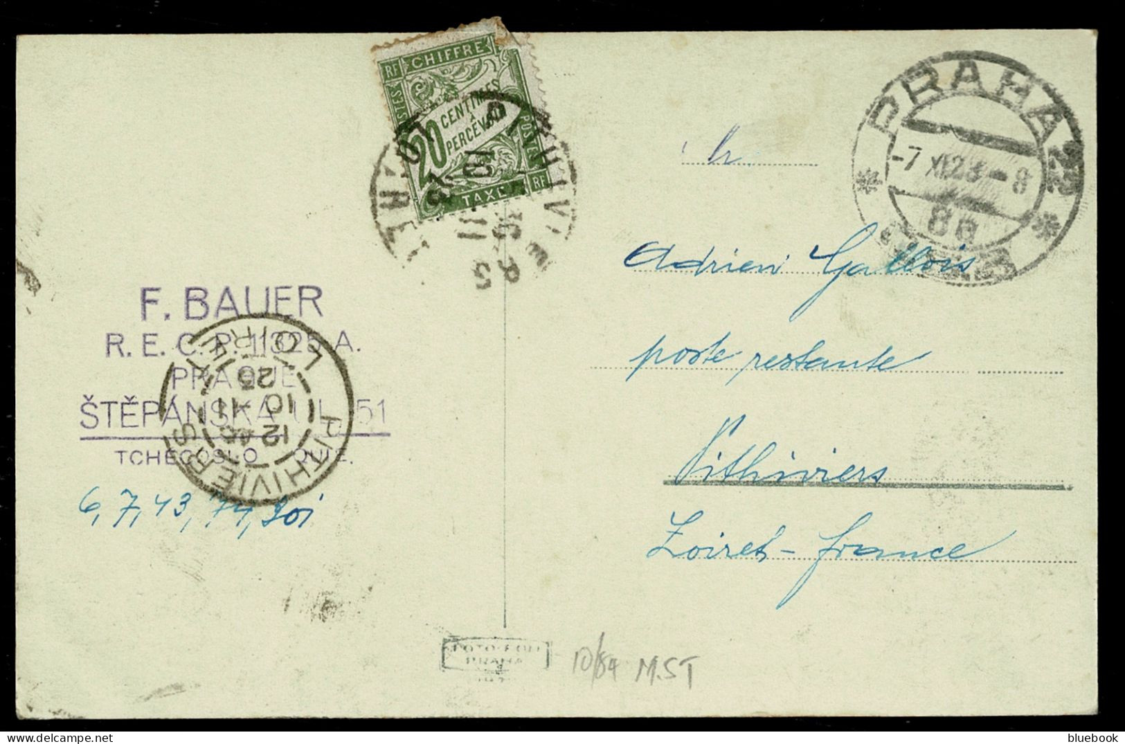 Ref 1644 - 1923 Prag Praha Postcard - To France With Postage Due - Czechoslovakia Czech Rep - Briefe U. Dokumente