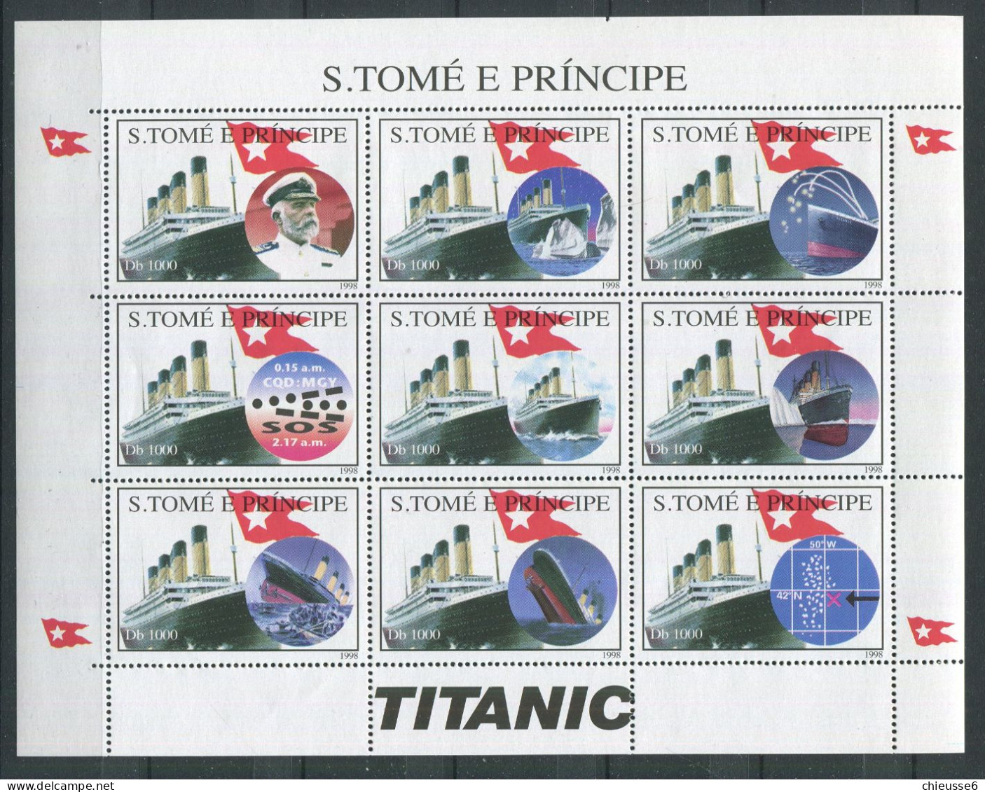 St Thomas Et Prince ** N° 1775 à 1792 En 2 Feuillets (ref. Michel) Paquebot "Le Titanic" - Sao Tome Et Principe