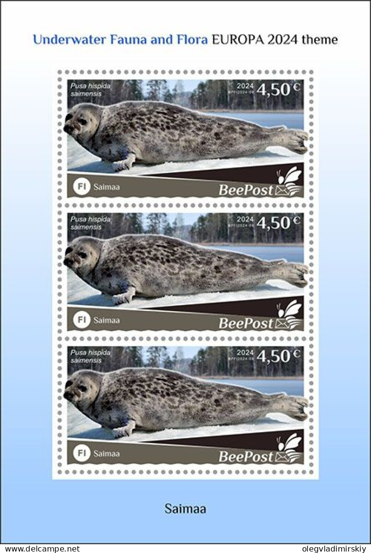 Finland 2024 Water Fauna Seal Saimaan Norppa National Parks Europa BeePost Sheetlet MNH - Altri & Non Classificati