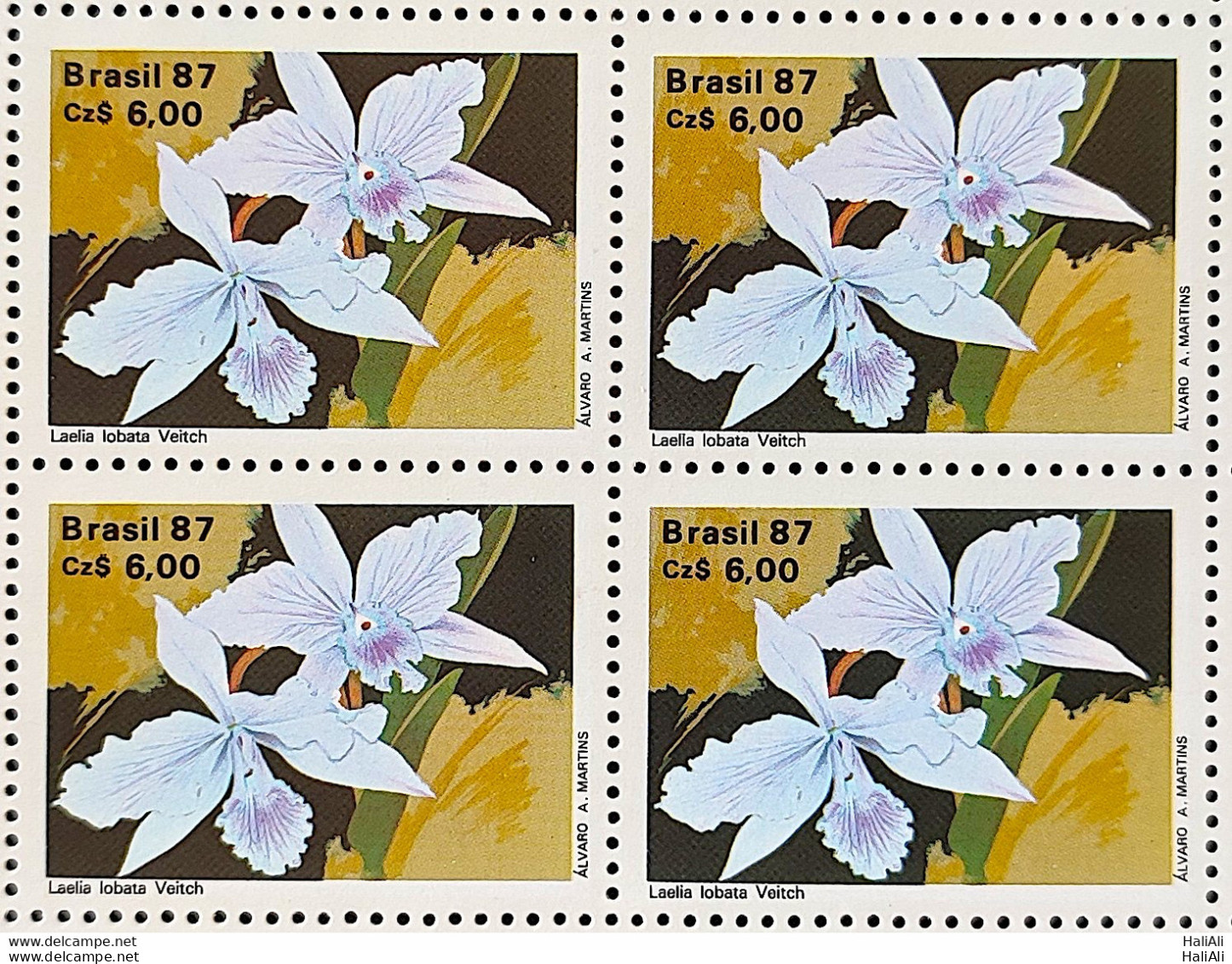 C 1573 Brazil Stamp 50 Years Brazilian Society For Orquidaphic Flora Orquidea 1987 Block Of 4 - Ungebraucht