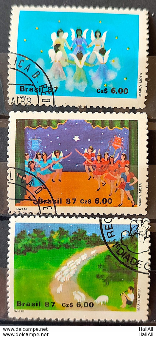 C 1568 Brazil Stamp Christmas Religion 1987 Complete Series Circulated 2 - Usati