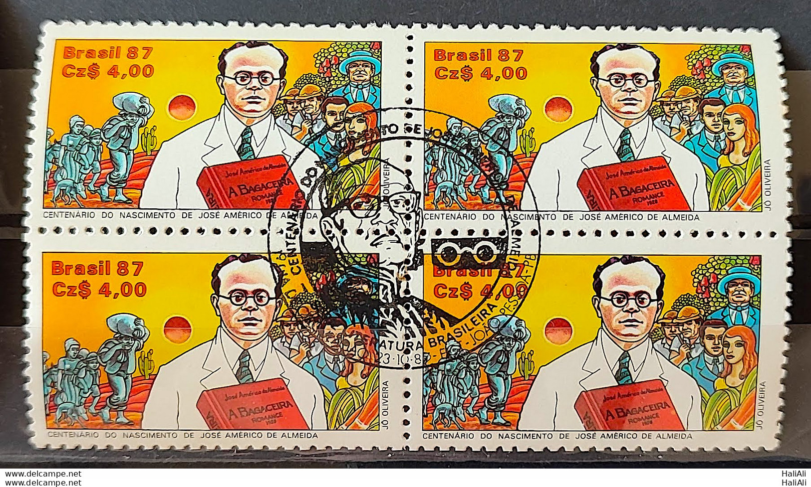 C 1564 Brazil Stamp Book Day 100 Years Jose Americo Almeida Literature 1987 Block Of 4 CBC PB - Ungebraucht